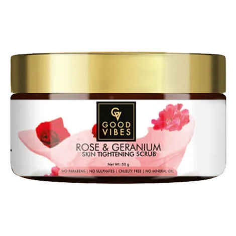 Buy Good Vibes Rose & Geranium Skin Tightening Scrub | Anti-Ageing, Hydrating | No Parabens, No Sulphates, No Mineral Oil, No Animal Testing (50 g) - Purplle