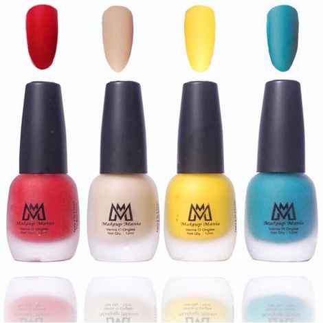 Makeup Mania Premium Nail Polish, Combo of 4 Velvet Matte Nail Paint - Red, Nude, Yellow, Green, 12 ml each bottle (MM#19)