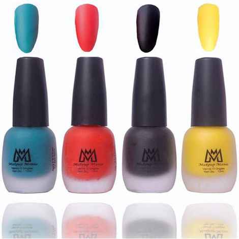 Makeup Mania Premium Nail Polish, Combo of 4 Velvet Matte Nail Paint - Blue, Red, Black, Yellow, 12 ml each bottle (MM#20)