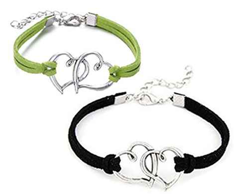 Buy Crunchy Fashion Dual Heart Black-Green Combo Bracelet - Purplle