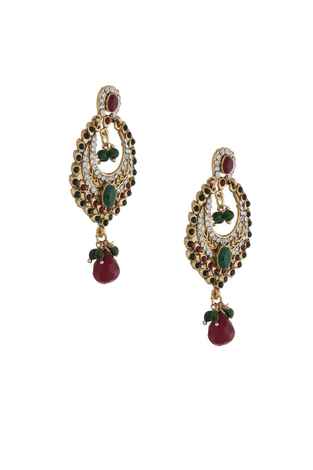 Buy Crunchy Fashion Gold Plated Cz Embellished Danglers With Red-Maroon Details - Purplle