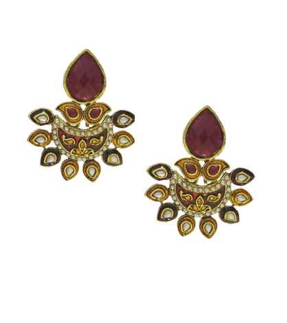 Buy Crunchy Fashion Kundan Maharani Danglers-Maroon - Purplle