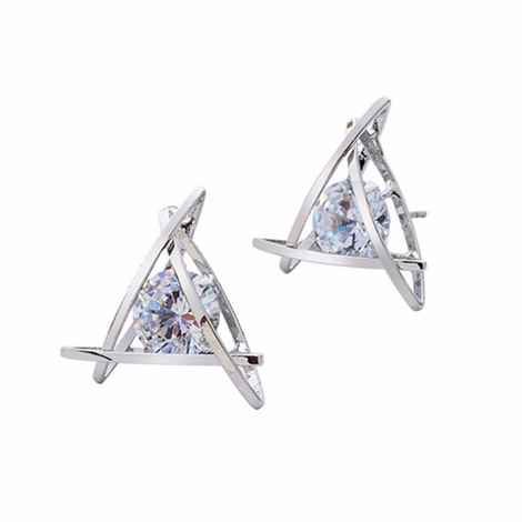 Buy Crunchy Fashion Silver Zircon Studded Triangular Stud Earrings - Purplle