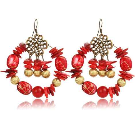 Buy Crunchy Fashion Gold Plated Stylish Boho Red Beads Hoop Earrings - Purplle