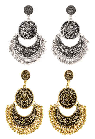 Buy Crunchy Fashion Best Seller Oxidised Silver Jewelry Chandbali Earrings Combo - Purplle