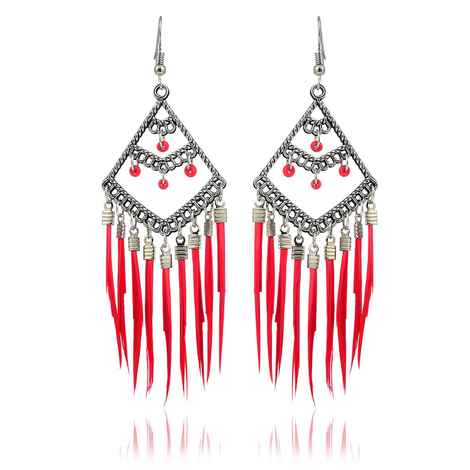 Buy Crunchy Fashion Oxidised Silver Stylish Black Feather Tassel Earrings - Purplle