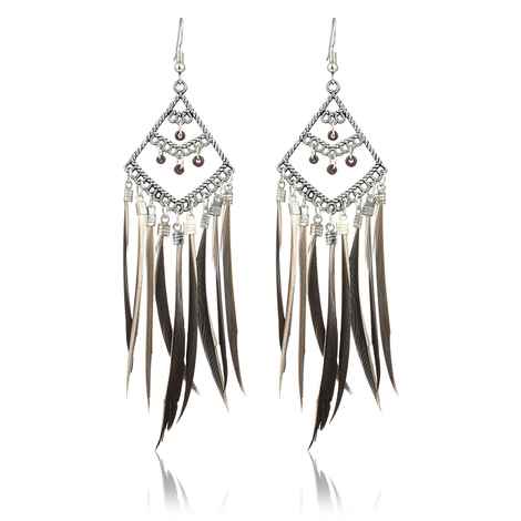 Buy Crunchy Fashion Oxidised Silver Stylish Black Feather Tassel Earrings - Purplle