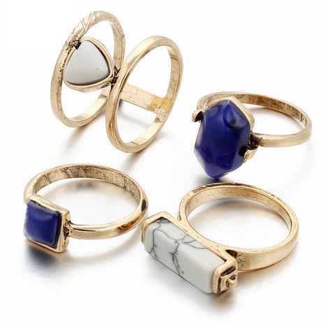 Buy Crunchy Fashion Natural Stones Embellished Rings Set For Girls - Purplle