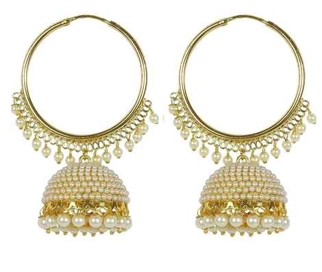 Royal Bling Gold Platted Pearl Hoop Jhumka Earrings