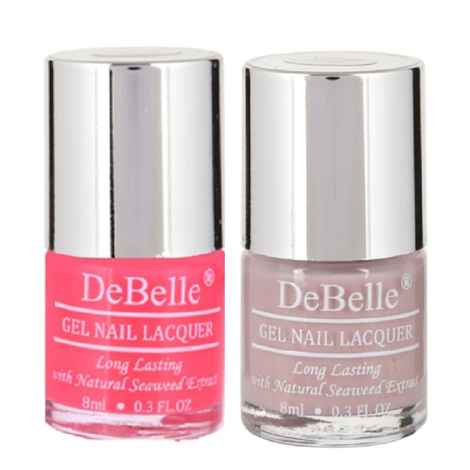 DeBelle Gel Nail Polish Combo Set of 2 - Fuschia Rose (Fuschia Pink) and Vintage Frost (Pastel Purple) 8 ml each