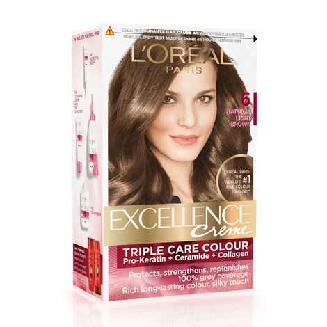 Buy L'Oreal Paris Excellence Creme Hair Color, 6 Natural Light Brown (72 ml + 100 g) - Purplle