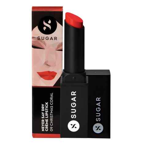 SUGAR Cosmetics Never Say Dry Creme Lipstick - 09 A Christmas Coral (Deep Coral)