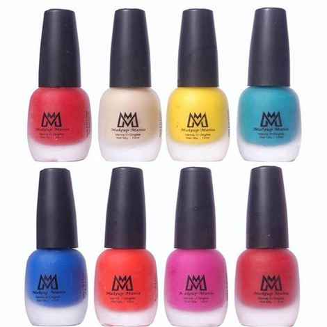 Buy Makeup Mania Premium Nail Polish - Combo of 8 Velvet Matte Nail Paint - Red, Nude, Yellow, Turquoise, Blue, Orange, Maroon, Pink - 12 ml each bottle (MM# 18-19) - Purplle