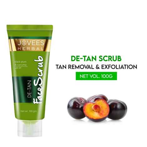 Buy Jovees Herbal Detan Face Scrub With SPF | Contains Turmeric, Aloe Vera, Black Plum Extracts | For All Skin Types | Gently Removes Dead Skin | Removes Tanning 100g - Purplle