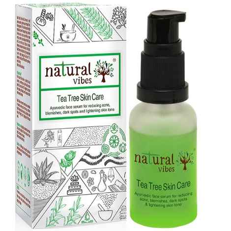 Natural Vibes ~ Ayurvedic Tea Tree Skin Repair Serum 30 ml ~ Reduces acne, blemishes, dark spots and lightens skin tone