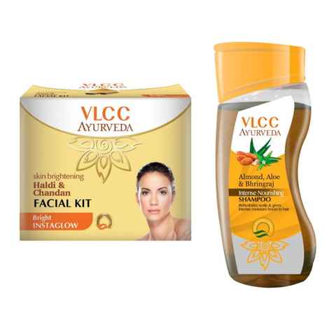 Buy VLCC Haldi Chandan Facial Kit & Ayurveda Shampoo Intense Nourishing Combo (150 g) - Purplle