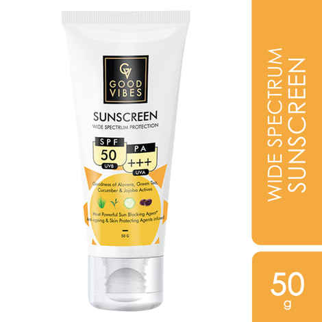 Buy Good Vibes Wide Spectrum Protection Sunscreen with SPF 50 | Non-Greasy, Anti-Ageing | With Aloe Vera | No Parabens, No Animal Testing (50 g) - Purplle