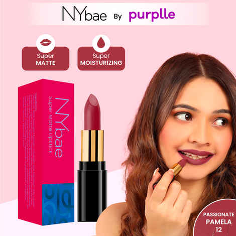 NY Bae Super Matte Lipstick - Passionate Pamela 12 (4.2 g) | Nude Pink | Loaded With Vitamin E | Rich Colour | Long lasting | Smudgeproof | Vegan