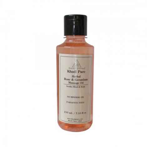 Khadi Pure Herbal Rose & Geranium Massage Oil Paraffin-Mineral Oil Free (210 ml)
