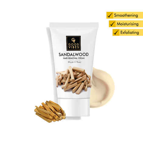 Good Vibes Sandalwood Hair Removal Cream | Tan Removal, Skin Radiance | No Animal Testing (50 gm)