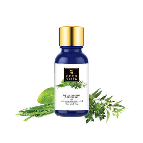 Buy Good Vibes Bugs Repellent Diffuser Oil With Basil, Eucalyptus, Lgo & Thyme (10 ml) - Purplle