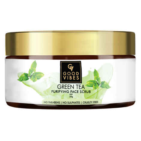 Good Vibes Green Tea Purifying Face Scrub | Cleansing, Hydrating, Moisturizing | No Parabens, No Sulphates, No Mineral Oil, No Animal Testing (50 g)
