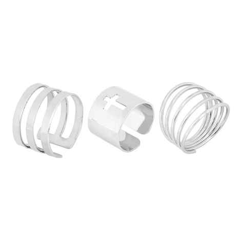 Buy Femnmas Silver Cross Midi Ring Set - Purplle