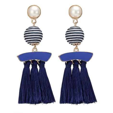 Buy Femnmas Blue Tassel Striped Pearl Drop Earrings - Purplle