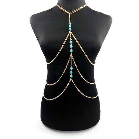 Buy Femnmas Multi Shoulder Heavy Blue Beaded Gold Party Body Chain - Purplle