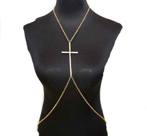 Buy Femnmas Gold Christian Cross Stone Studded Body Harness Chain - Purplle