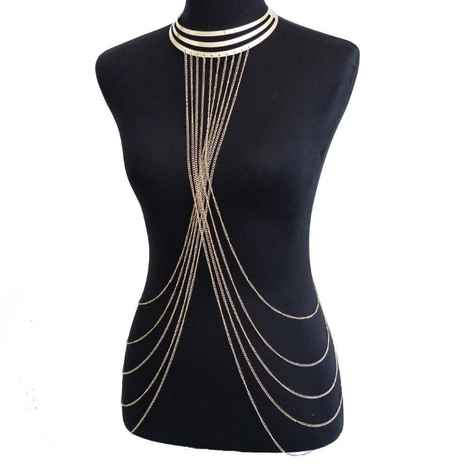 Buy Femnmas Celebrity Inspired Gold Metal Double Choker Body Chain - Purplle