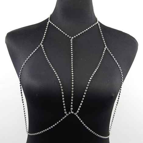 Buy Femnmas Cubic Zircon Studded Dual Layer Necklace Silver Bra Chain - Purplle