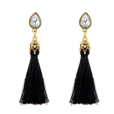 Buy Femnmas Elegant Stone Studded Black Thread Tassel Party Earrings - Purplle