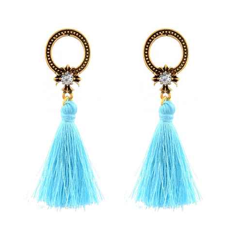 Buy Femnmas Chandrabali Stone Studded Turquoise Thread Tassel Party Earrings - Purplle