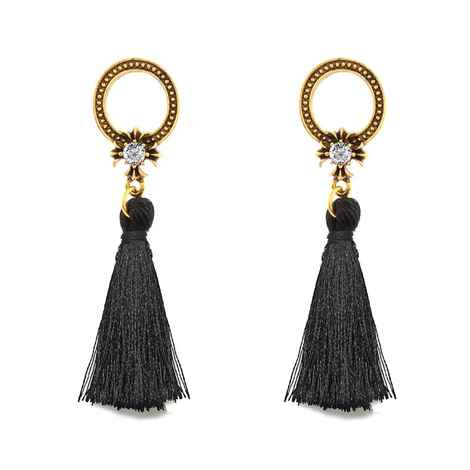 Buy Femnmas Chandrabali Stone Studded Black Thread Tassel Party Earrings - Purplle