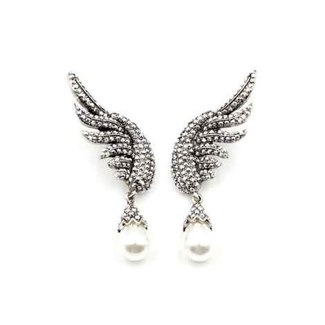 Buy Femnmas White Rhinestone Pearl Wing Earring - Purplle