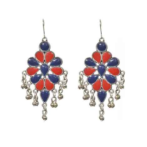 Buy Crunchy Fashion Oxidised Silver Red-Blueafghani Style Drop Earrings - Purplle