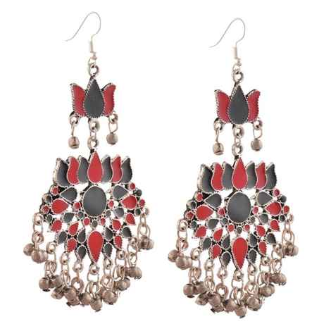 Buy Crunchy Fashion Afghani Red-Black Lotus Dangling Earrings For Women - Purplle