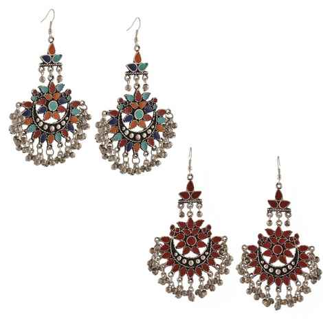 Buy Crunchy Fashion Oxidised Silver Dangler Chandbali Earrings - Purplle