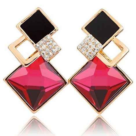 Buy Crunchy Fashion Bunch Of Shining Square Red Crystel Earrings - Purplle