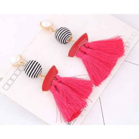 Buy Crunchy Fashion White Stone Pink Tassel Earrings - Purplle
