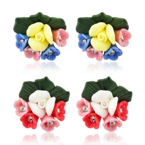 Buy Crunchy Fashion Multi-Colored Floral Studs Combo - Purplle