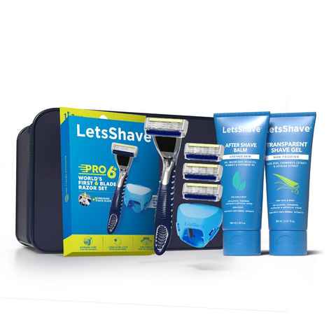 Buy LetsShave Pro 6 Plus Value Kit for Men-1 Razor Handle + Pack of 4 Blades Cartridge + After Shave Balm + FREE (Shaving Foam-200gm,Razor Cap) - Purplle