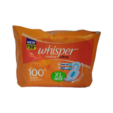 Whisper Choice Ultra Sanitary 6 Pads Wings XL Size