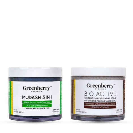 Greenberry Organics Mud Ash 3 IN 1 Face Mask, Scrub & Cleanser with D-Tan Exfoliating Scrub (100 + 100 GMS)
