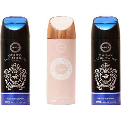Armaf Derby Club House Blue (2 piece) & Vanity Femme Essence Perfume Body Spray For Men & Women (200ml Each)