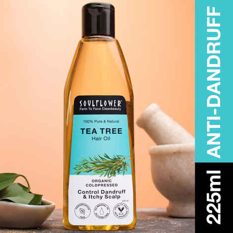 Buy Soulflower Coldpressed Tea Tree Anti Dandruff Hair Oil for removing dandruff, dry flaking, weak & damaged hair, 100% Pure and Natural, Traditional Handmade 225 ml - Purplle