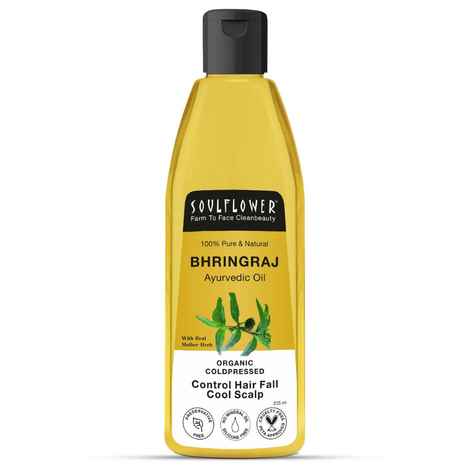 Buy Soulflower Coldpressed Bhringraj Hair Oil With Coconut and Sesame for damaged, frizzy hair, premature greying, baldness & hair loss , 100% Pure and Natural, Herby, 225 ml - Purplle