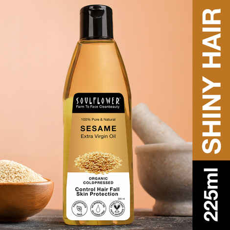 Soulflower Coldpressed Sesame carrier Oil for healthy skin & bouncy hair, 100% Pure and Natural, Traditional Handmade 225 ml