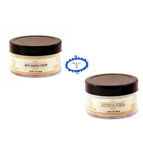 Khadi Herbs Anti Ageing Cream(50 g)+Khadi Herbs Saffron & Papaya Anti Wrinkle Cream(50 g) Combo Offer (Pack Of 2)